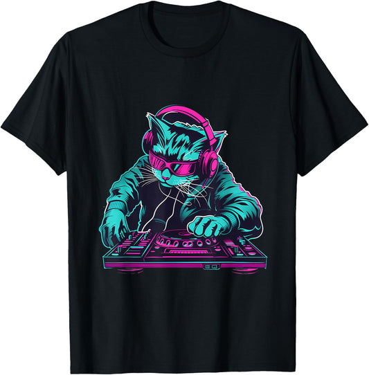 DJ Cat Techno House Music Beatmaker EDM Turntable DJ Cat T-Shirt