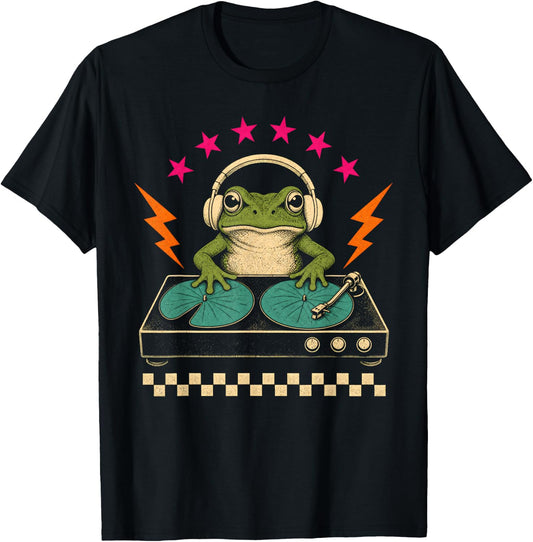 Funny Frog Dj Turntable Headphones Music T-Shirt