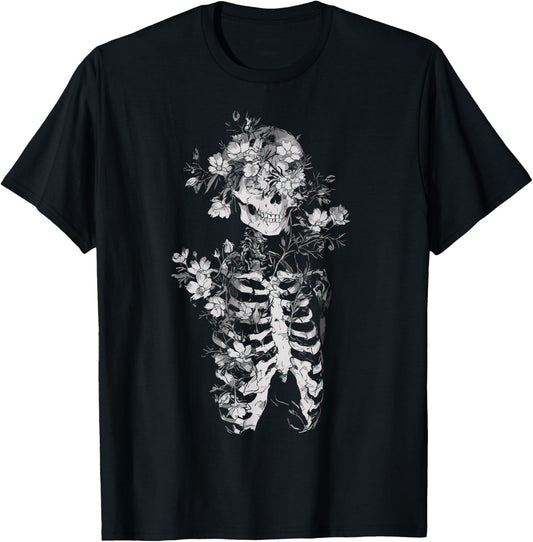 Floral Skeleton Flowers Goth Occult Death Dark Alt Aesthetic T-Shirt