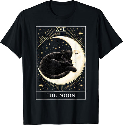 Tarot Card Gothic Cat and Crescent Moon T-Shirt
