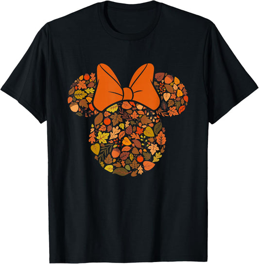 Disney Minnie Mouse Head and Ears Icon Fall Leaves T-Shirt