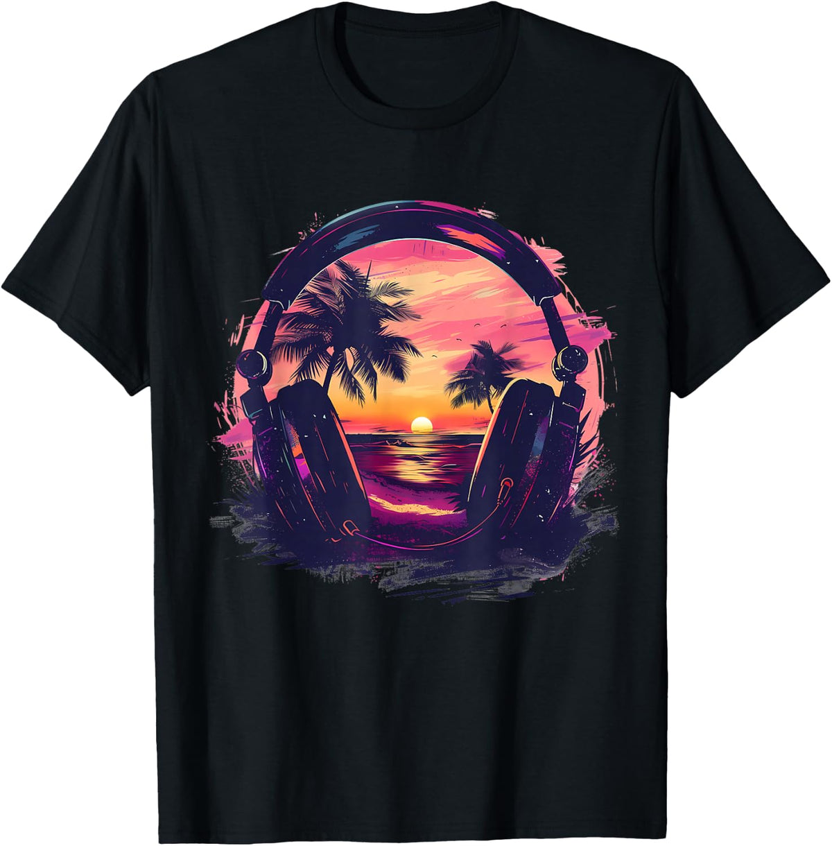 Headphones Music DJ Artwork Music Producer Sunset EDM Techno T-Shirt