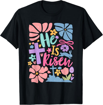 He is Risen Jesus Christian Happy Easter Women Kids Girls T-Shirt