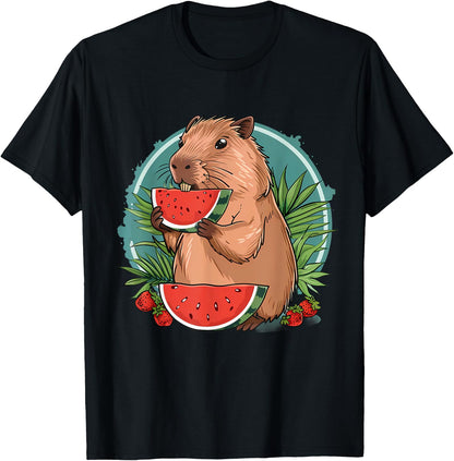 Watermelon Capybara Artwork Fruit Animal Lovers Drawing T-Shirt