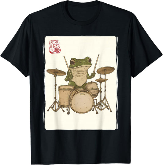 Funny Frog Drum Rock Music Kawaii Japanese T-Shirt