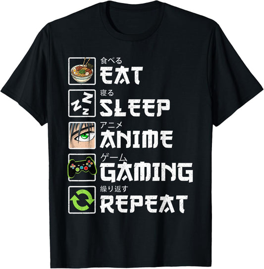 Eat Sleep Anime Gaming Repeat Funny Kawaii Anime Video Gamer T-Shirt