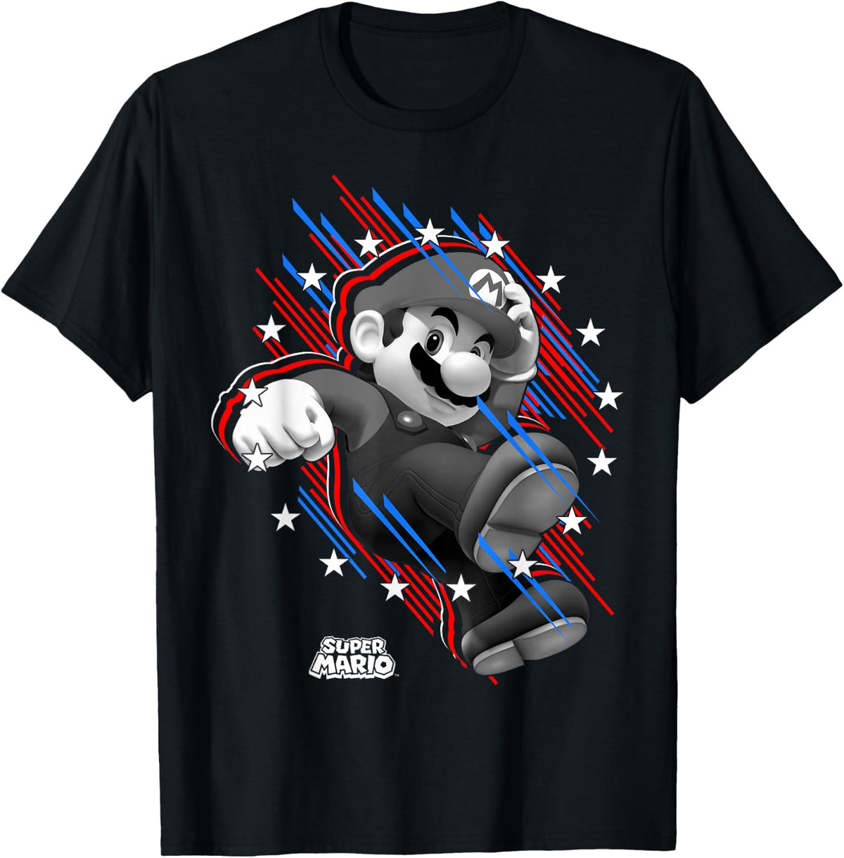 Super Mario Stars and Stripes Fast Mario Portrait T-Shirt