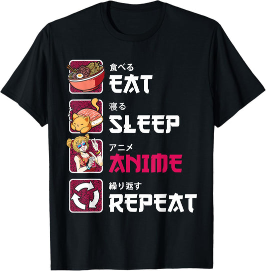 Eat sleep Anime repeat tshirt cute Manga Japanese Anime fans T-Shirt