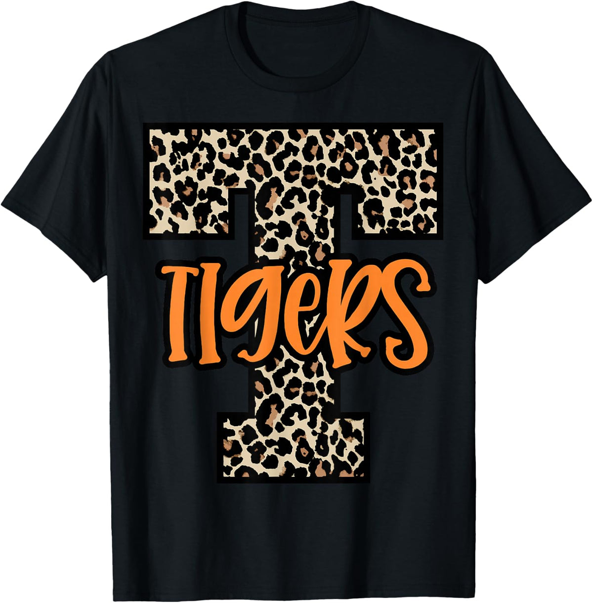 T for Tigers School Spirit Leopard Print Orange T-Shirt
