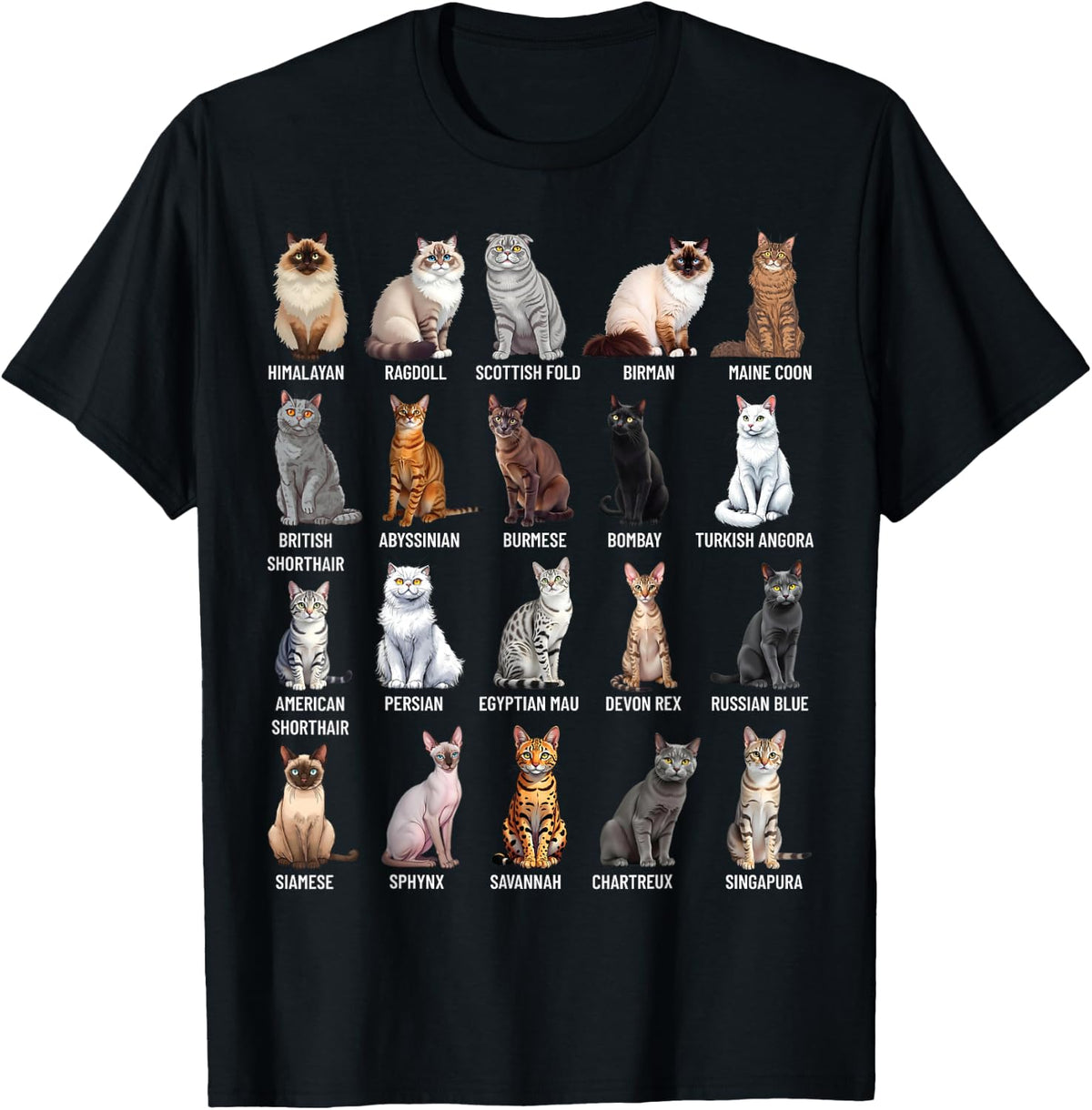 Types of Cats Educational Cat Breeds Chart Guide T-Shirt