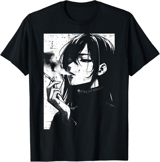 Anime Woman Smoking Japanese Manga Art Emo Otaku Men Women T-Shirt