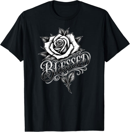 Blessed Chicano Tattoo Art Rose Chola Cholo Chicana Mexican T-Shirt