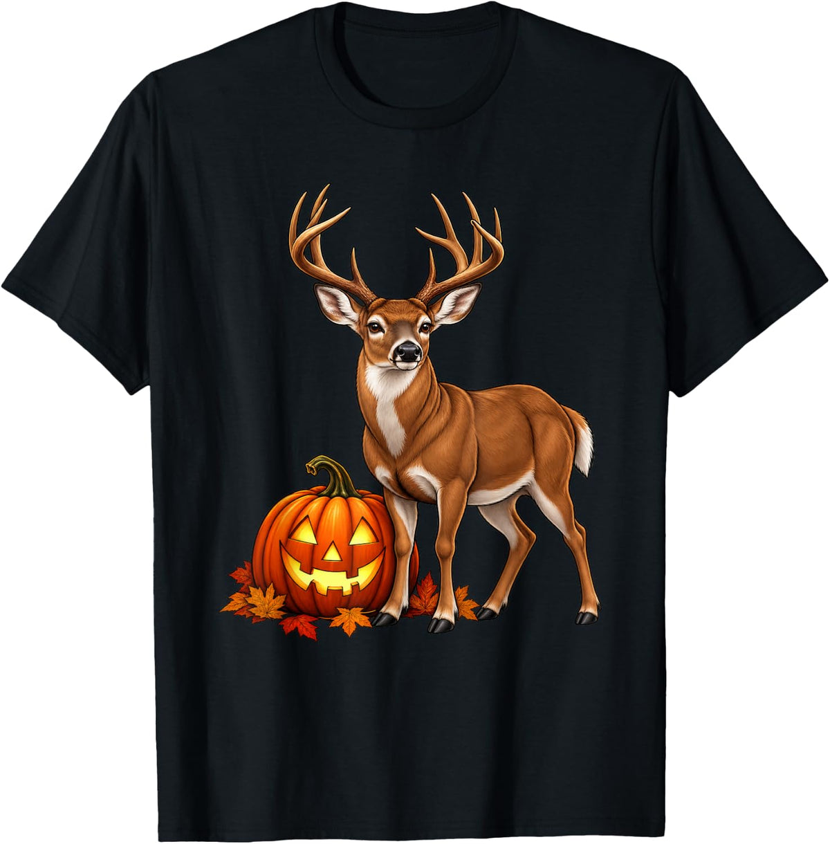 Deer Funny Jack O Lantern Pumpkin Halloween T-Shirt
