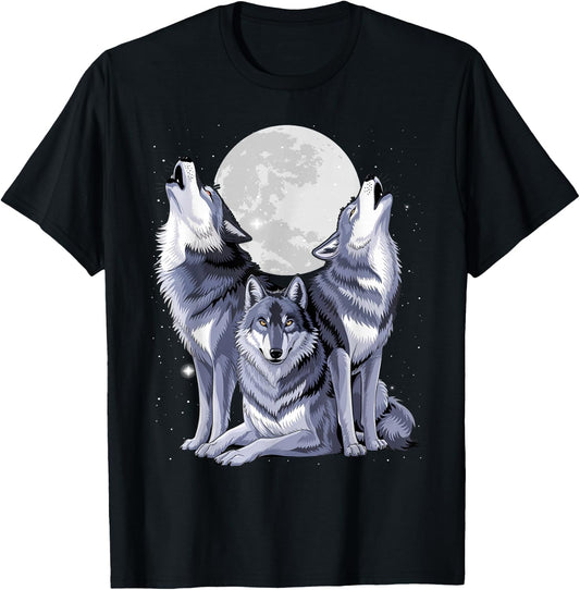 Three Moon Wolf | 3 Moons Howling At Space Wolf Magic Meme T-Shirt