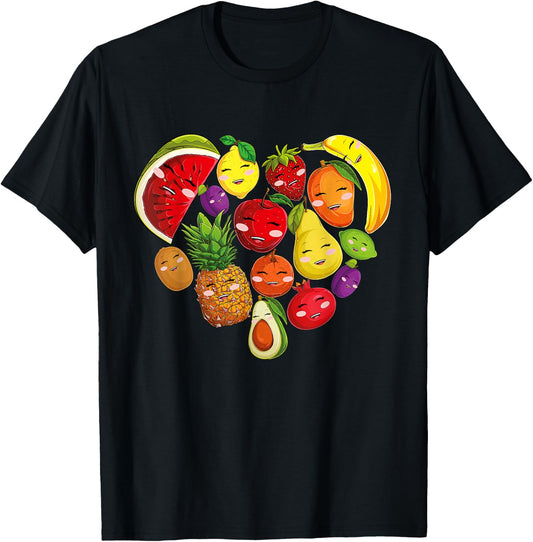 Funny Fruits Collage Cute Heart Fruit and Vegetables T-Shirt