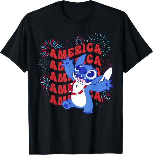 Disney Stitch America Fireworks 4th of July USA 250th T-Shirt