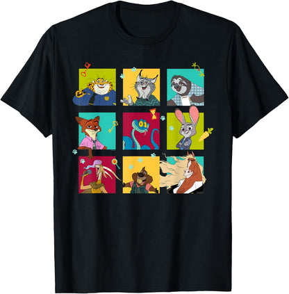 Disney Zootopia 2 Illustrated Characters Grid T-Shirt