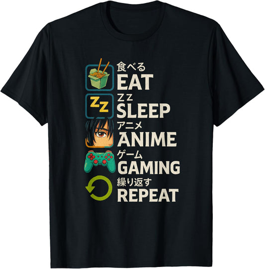 Eat Sleep Anime Gaming Repeat Kawaii Otaku Anime Manga T-Shirt