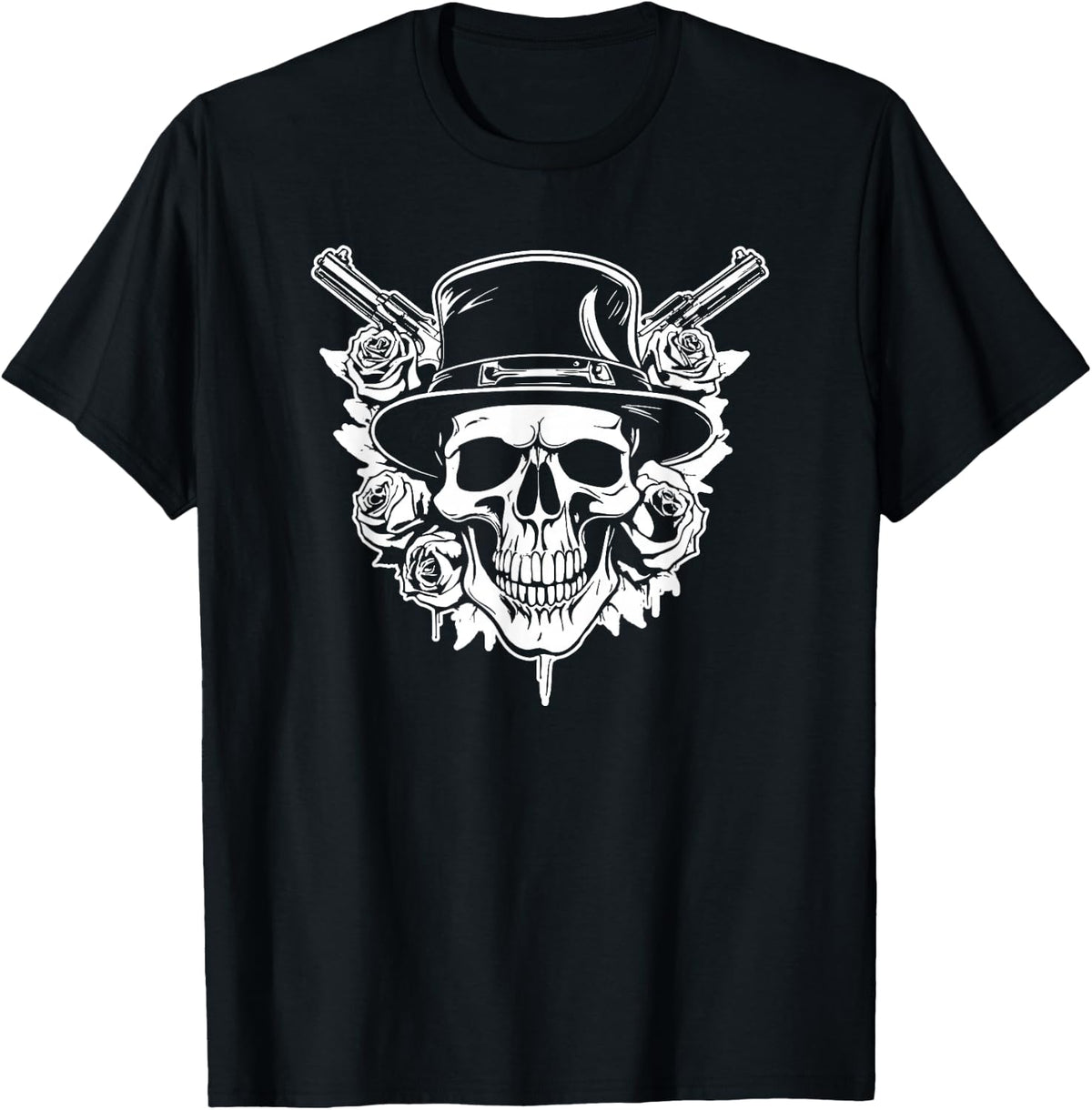 Roses Skull Glam Skeleton 80s Rock Guitar T-Shirt