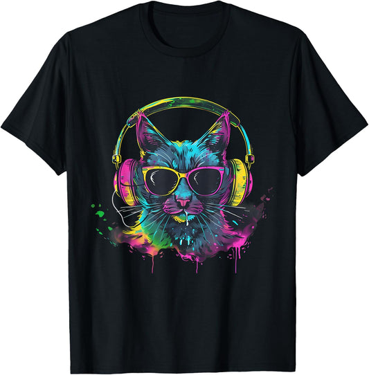 DJ Cat Beatmaker Music Headphones EDM Cat Music DJ Techno T-Shirt