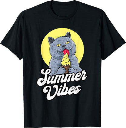 Summer Vibes Ice Cream Cone - British Shorthair Cat Lover T-Shirt