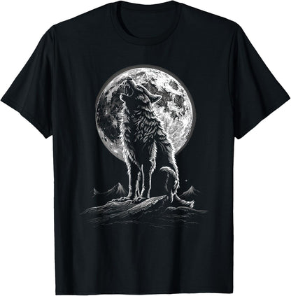Wolf retro design Moon Grey Howling distressed T-Shirt