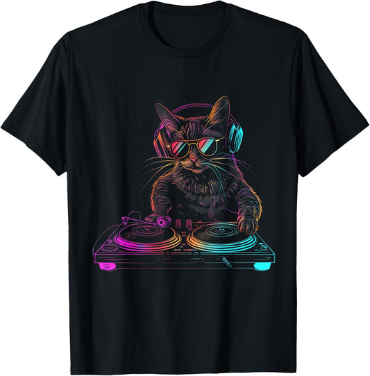 DJ Cat EDM Techno House Music Funny Cat Lover T-Shirt