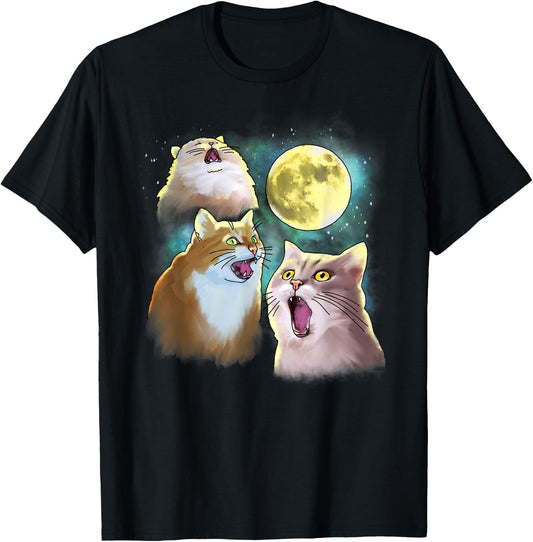 Three Cat Moon 3 Wolfs Funny Parody T-Shirt for Men Women Kids