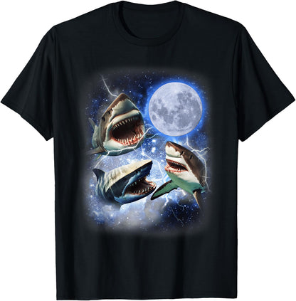 Three Shark Moon - 3 Great Whites Howling Wolfs Moon Parody T-Shirt