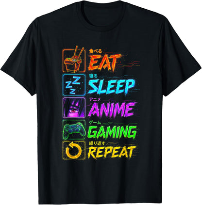 Eat Sleep Anime Gaming Repeat Kawaii Otaku Manga Shirt T-Shirt