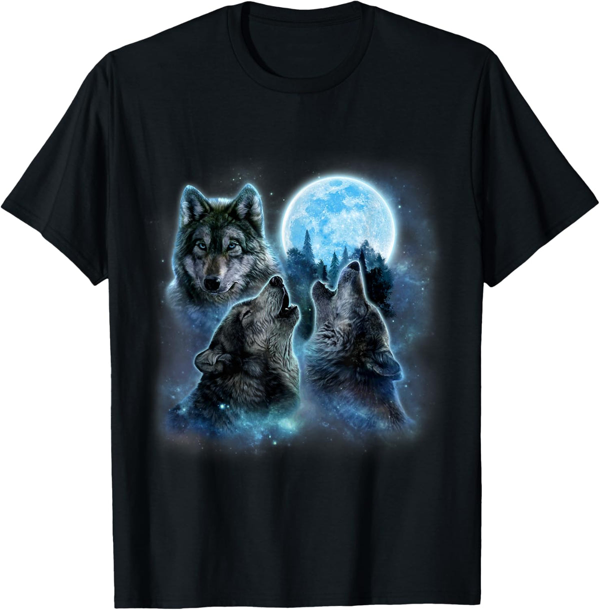 Three Wolves Howling Under ICY Full Moon Gray Wolf T-Shirt Tees for Men and Women