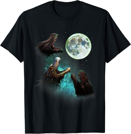 Three Dragons Howl At Moon 3 Wolfs Wolves Funny Parody T-Shirt