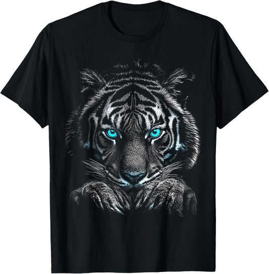 Tiger Portrait Animal Lover Graphic Blue Eyes Artwork Tiger T-Shirt