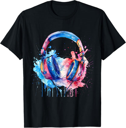 Headphones Music DJ Splash Beatmaker House Music Artwork T-Shirt