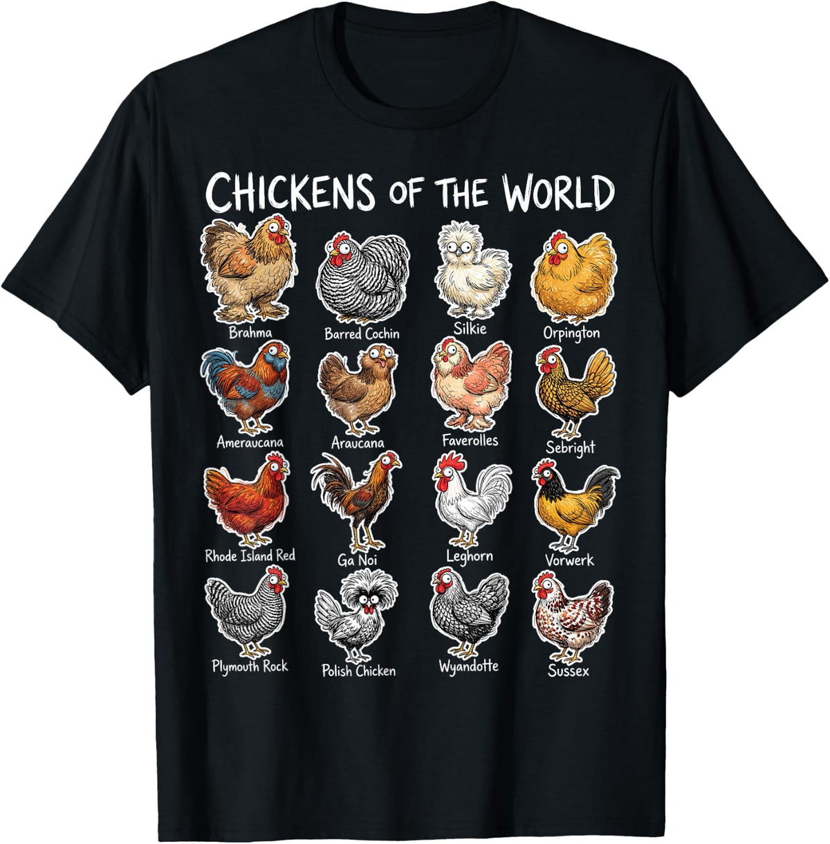 Chickens of The World Farm Animal Lover Chicken Breeds T-Shirt