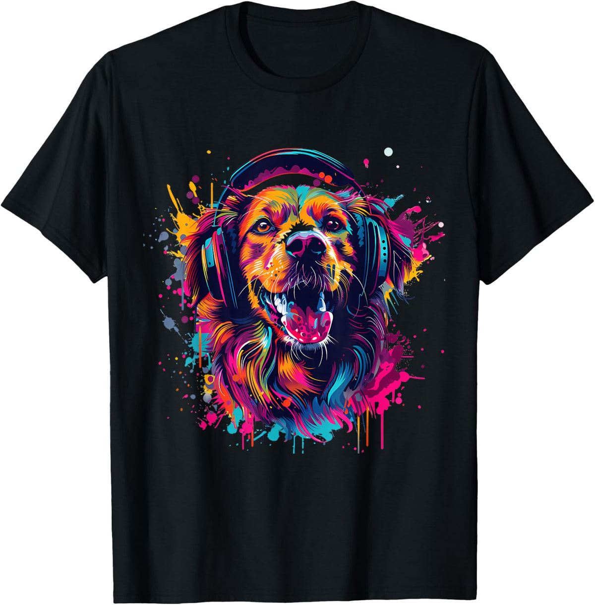 DJ Dog EDM Beatmaker House Music Splash Music Headphones T-Shirt