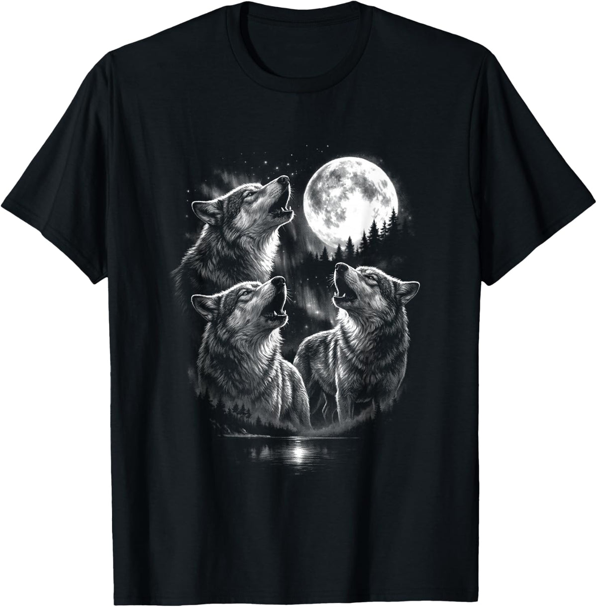 3 Wolf Howling to Moon Vintage Retro Style Funny 80s-90s T-Shirt