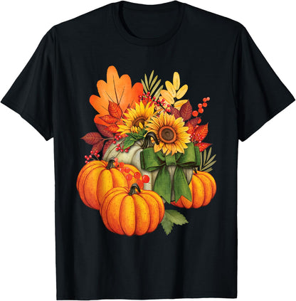 Thanksgiving Pumpkin Sunflower Fall Autumn Holiday T-Shirt