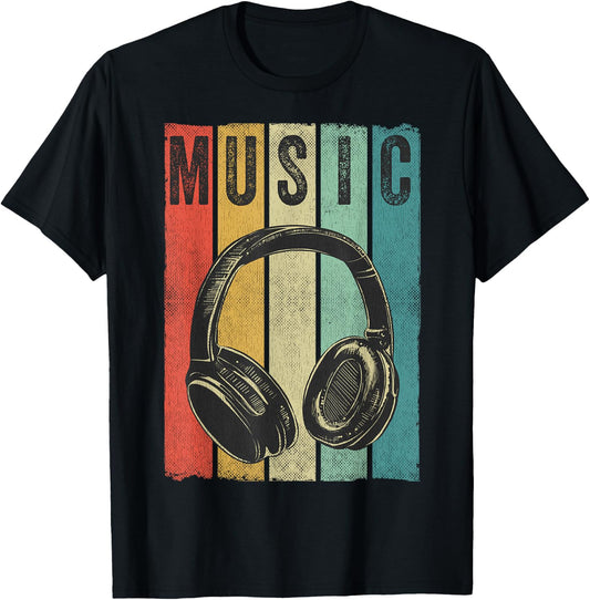 Electronic Music Lover DJ Gift Vintage Retro Headphones T-Shirt Small