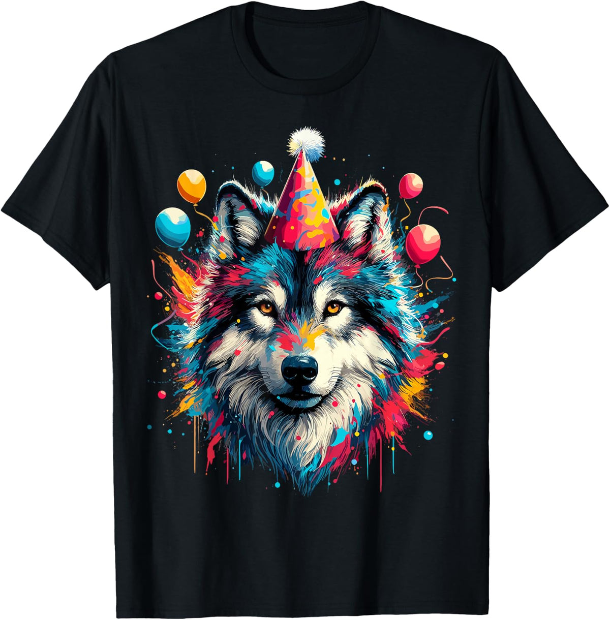 Wolf Birthday Party Splash Art Wolves Lover T-Shirt