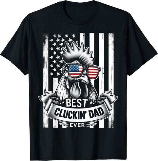 Best Cluckin' Dad Ever Chicken Lover Graphic Tees Men's Black Cotton Polyester Casual Funny Graphic T-Shirt Small Crew Neck Short Sleeve