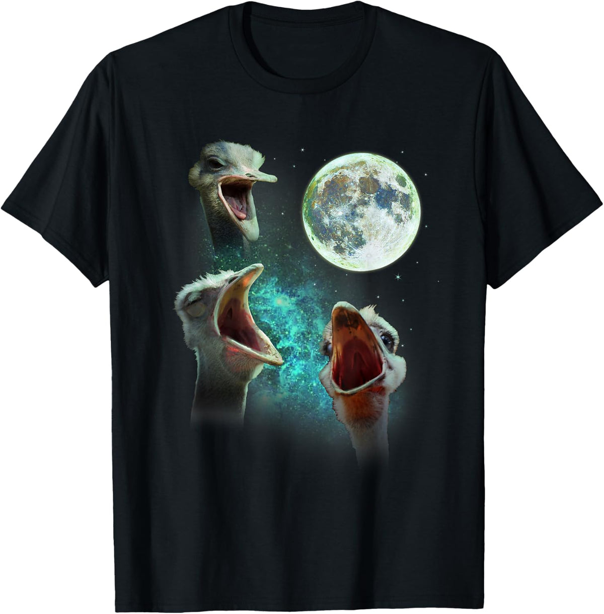 Three Ostriches Howl At Moon 3 Wolfs Wolves Fun Parody T-Shirt