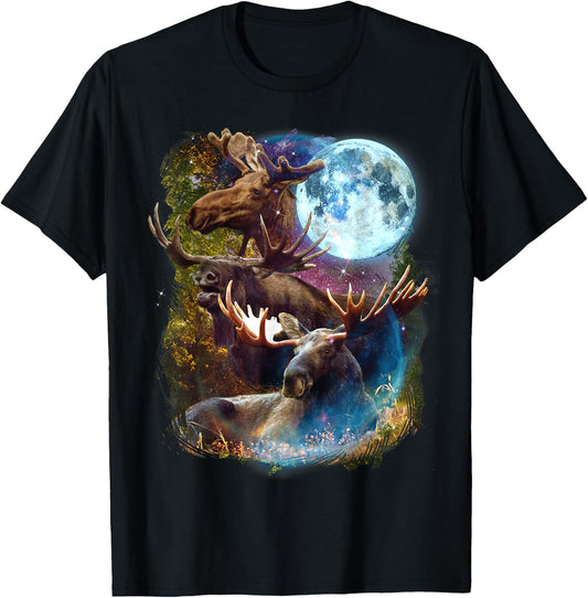 3 Moon Moose Funny Deer Elk Animal Lovers Graphic Novelty T-Shirt
