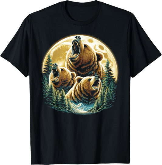 3 Bears Howling At The Moon Wolf Animal T-Shirt