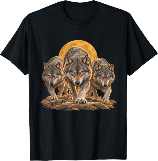 Three Wolves Full Moon Wolf Pack Wildlife Art Nature Lover T-Shirt