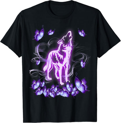 Wolf Magical Purple Butterfly Wolf Lover T-Shirt