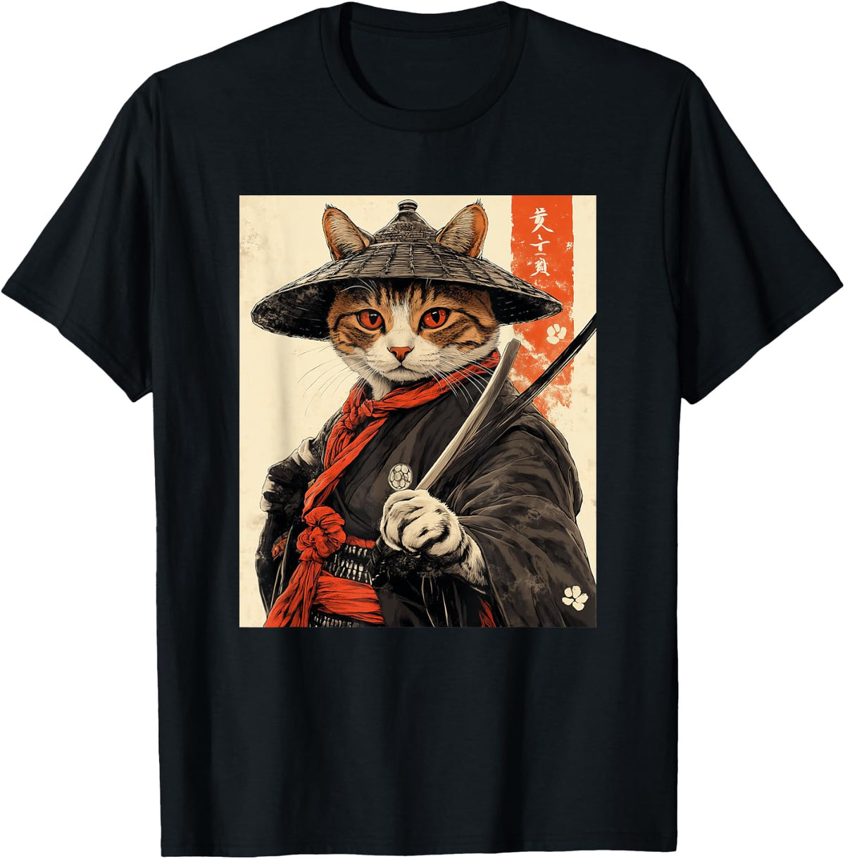 Samurai Cat T-Shirt - Japanese Art Style Warrior Graphic Tee T-Shirt