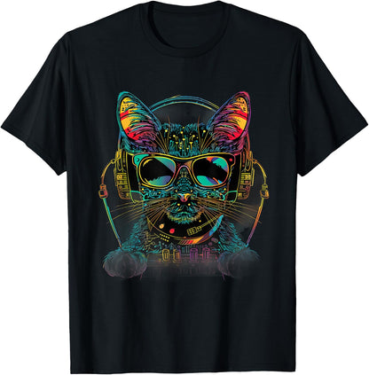 DJ Cat Techno Beatmaker Cat Music DJ Music Headphones EDM T-Shirt