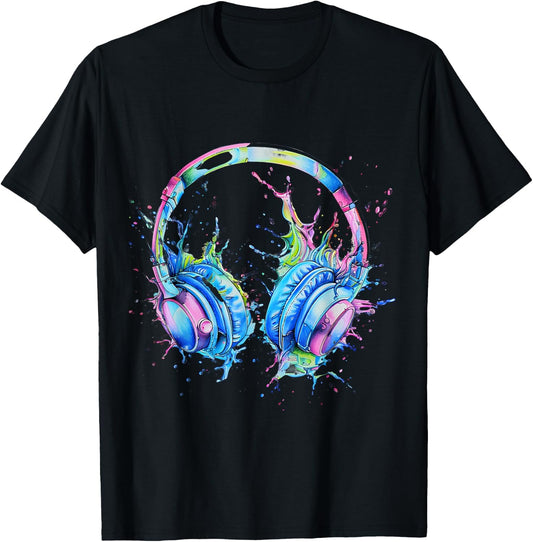 Headphones Music DJ House Music EDM Techno Beatmaker Splash T-Shirt
