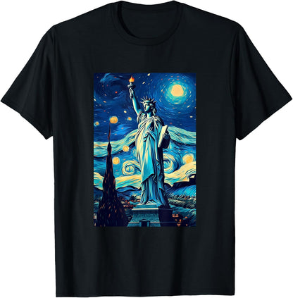 Statue of Liberty New York Van Gogh Style Starry Night T-Shirt